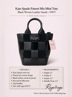 Kate Spade Patent Mix Mini Tote Black Woven Leather Suede NWT